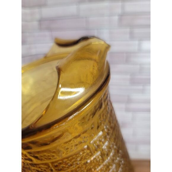 Vintage Anchor Hocking Amber Gold Brick Glass Water Pitcher W/Ice Lip - Picture 7 of 8